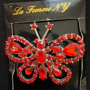 La Femme, NY Vintage Rhinestone Butterfly Brooch New on Packaging Never Worn